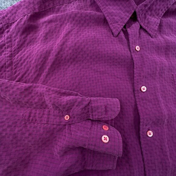 Ted Baker London Mens Long Sleeve Button Up Shirt Size 4 Purple Check Polynosic - Picture 7 of 14